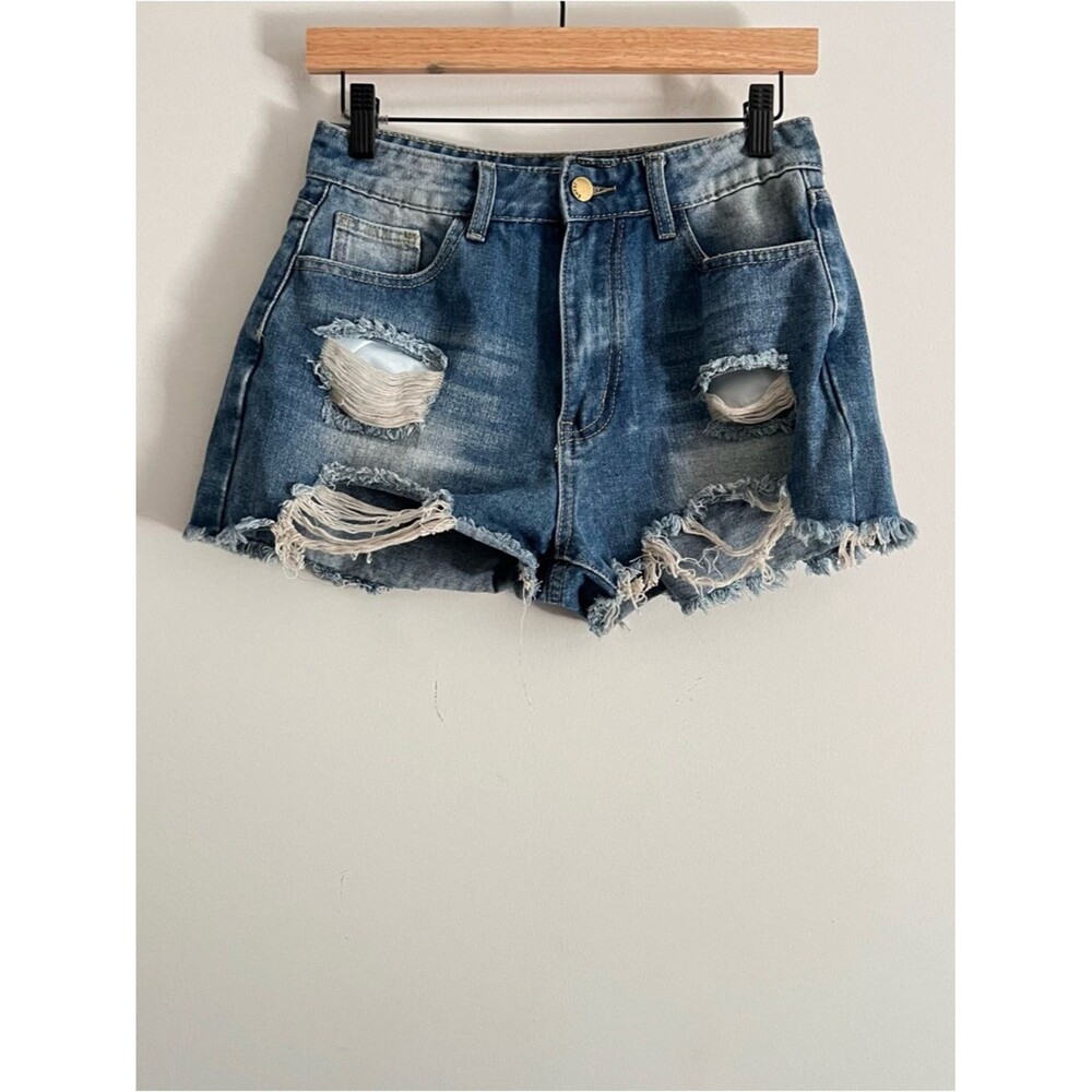 Micas Distressed Denim Shorts Size M NWT High Rise Cutoff Summer Festival